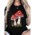 thumbnail image 5 of Women's T-Shirt Red Mushroom Short Sleeve Casual Tee Classic Crew Neck T Shirt for Women Black, 2XL, 5 of 7