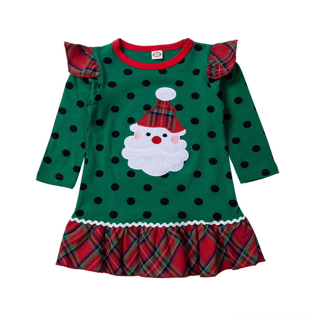 Douhoow Toddler Girl Christmas Dress Long Sleeve Knee Length Dots Dress