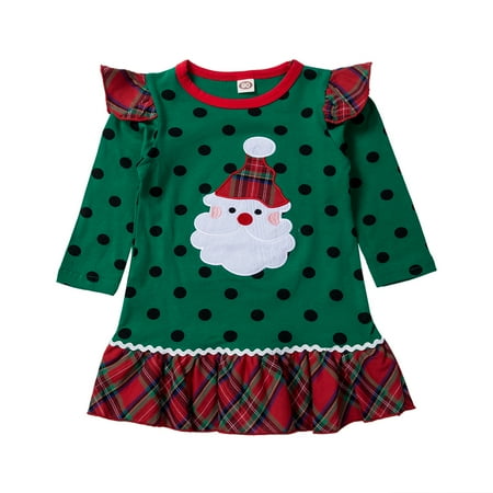 

Douhoow Toddler Girl Christmas Dress Long Sleeve Knee Length Dots Dress