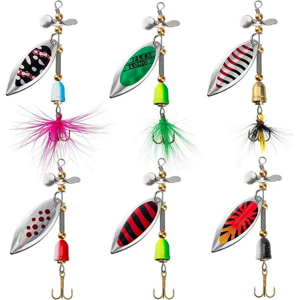 Free Fisher 6 Pcs Fishing Lures Spinner Baits,Fishing Hard Spinner Lures, Bass Trout Salmon Hard Metal Spinnerbait