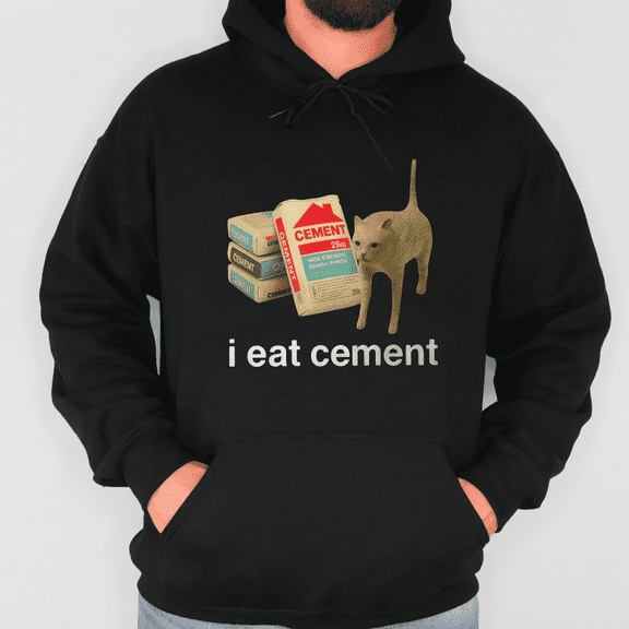 Hooded I Eat Cement Graphic Tee Humorous Design long-sleeved Comfortable T-Shirt black S-2XL