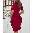 thumbnail image 4 of Women's Summer Dress Short Sleeves Bodycon Mini Dress Ruched Puff Sleeve Ruffle Hem Cocktail Party Dress, 4 of 6