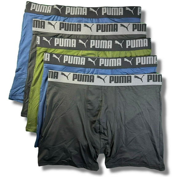 PUMA MEN'S 5 PACK - PHG 253 - 169 GREEN BLUE - MEDIUM - UNDERWEAR X3 BOXER BRIEF