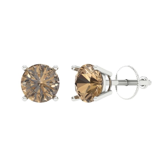 Clara Pucci 1Ct Champagne Round Cut VVS1 Screw Back Stud 18k Solid hypoallergenic Gold Designer Earrings For April