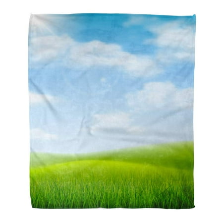 ASHLEIGH Flannel Throw Blanket Green Sunny Bright Nature Landscape Sky Hills and Grass Soft for Bed Sofa and Couch 50x60 (Best Grass For Sunny Areas)