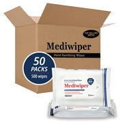 Mediwiper (500 Wipes) Antibacterial, Non Alcohol Hand Sanitizing Wipes Value Pack, Unscented, 10 Count, 50 Packs