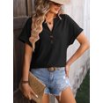 thumbnail image 6 of Summer New Style V-neck Button Solid Color Polka Dot Loose Short-sleeved T-shirt For Women, 6 of 7