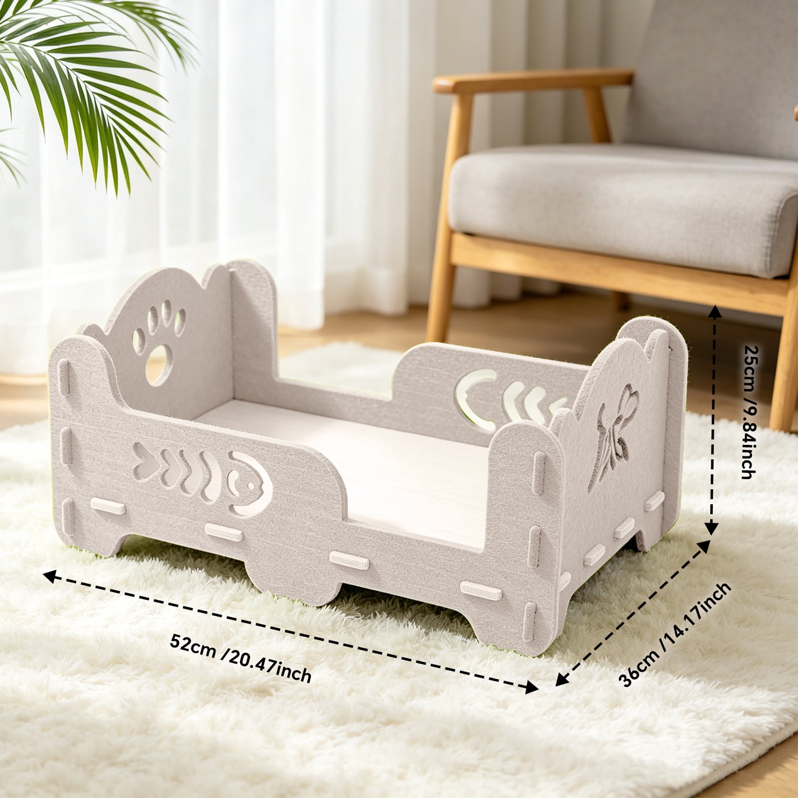 Felt Cat Bed, Portable Kitten Lounge House, Indoor Outdoor Pet Resting Bed, Furniture Protection Pet Supplies for Cats, White 52x36x25cm