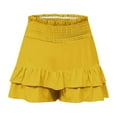 thumbnail image 4 of WREESH Womens Shorts Summer Solid Color High Waisted Shorts with Floral Pleated Hem Casual Shorts Yellow, 4 of 6