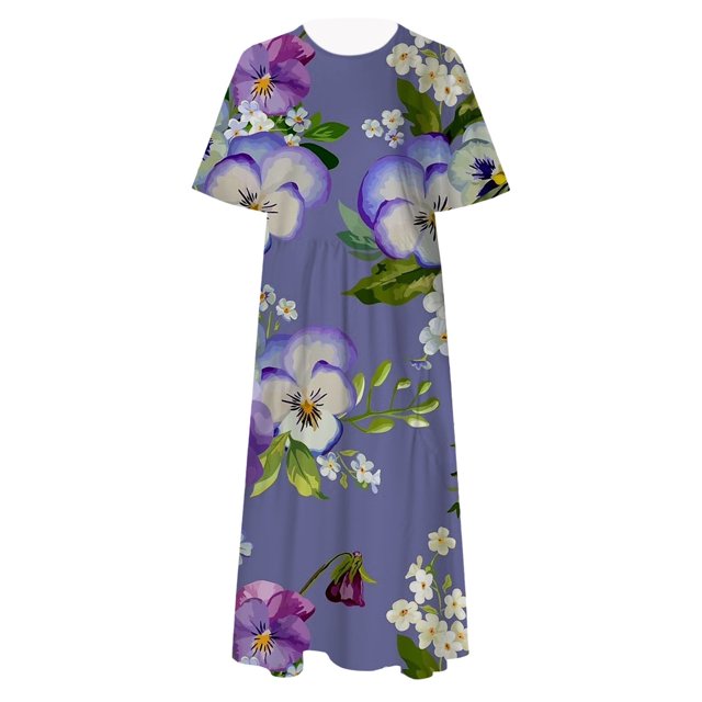 TSADFHJI Jupes pour Filles 10-12 Ans Robe Décontractée à Col Rond Imprimé Floral Manches Courtes Ample Boho Été Plage S Bleu