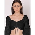 thumbnail image 5 of HERE&NOW Women's Solid Cotton Crop Top Long Balloon Sleeves Sweetheart Neck High Waist Summer Wear Western Style High Rise Top, 5 of 7