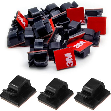 60 Pcs Adhesive Cable Clips, Cable Wire Management Clips Cable Organizer Cord Holder for Wall, Under Desk, Car, TV PC Ethernet Cable (Black)