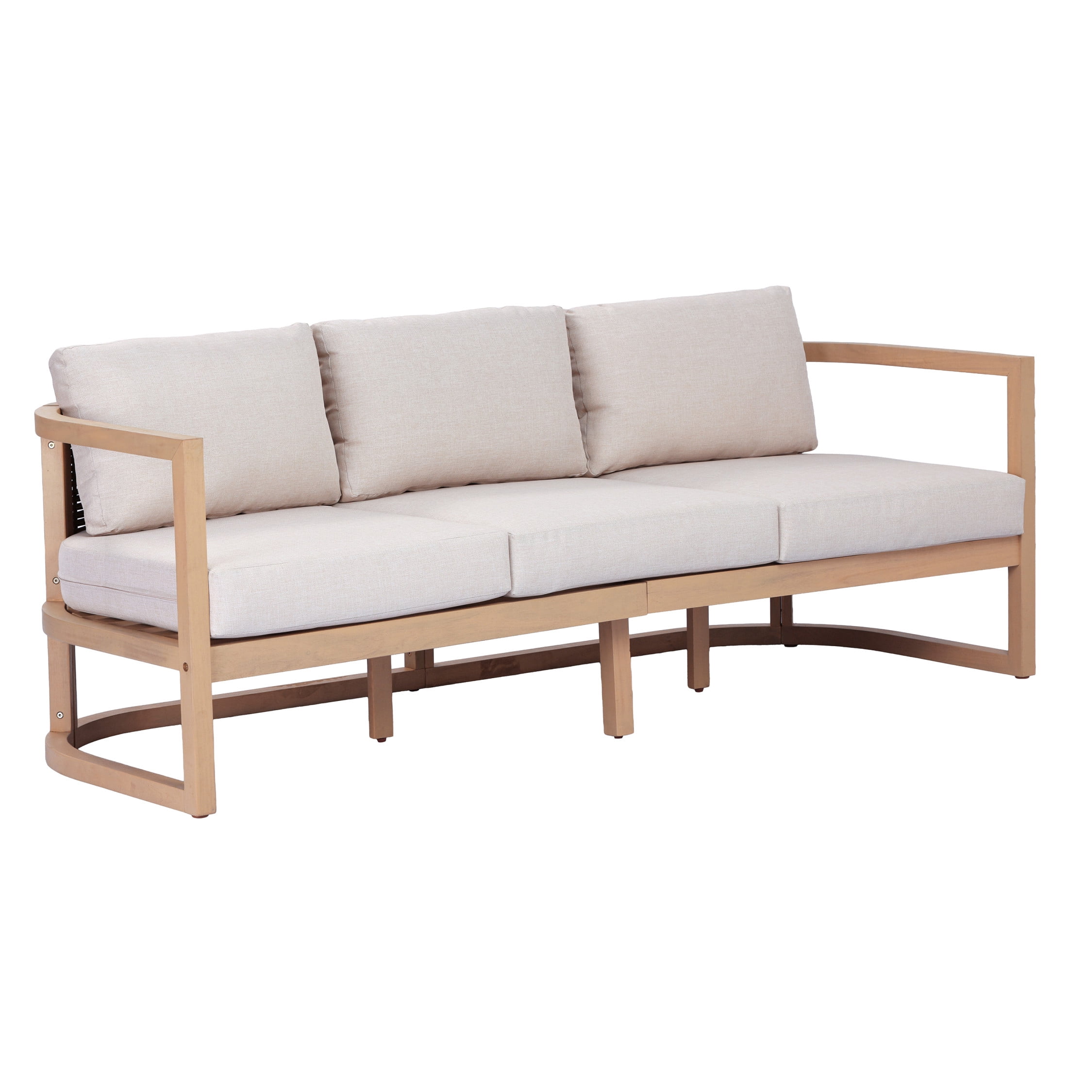 Christopher Knight Home 3-Seater Outdoor Acacia Wood Sofa, Rattan Back and Beige Cushion, Light Teak
