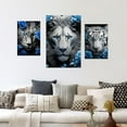 thumbnail image 4 of LZIMU Black and White Tiger Canvas Wall Art Wildlife Painting with Floral Blue Eyes Animal Flower Pictures Print Modern Office Home Decor Framed (16.00" x 24.00"), 4 of 5