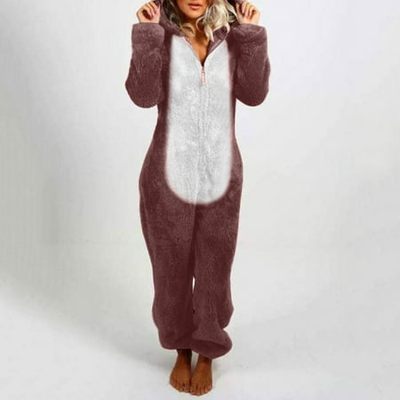 

Tangnade Womens Tops Coats Fashion Women Long Sleeve Hooded Jumpsuit Pajamas Casual Winter Warm Rompe Sleepwear