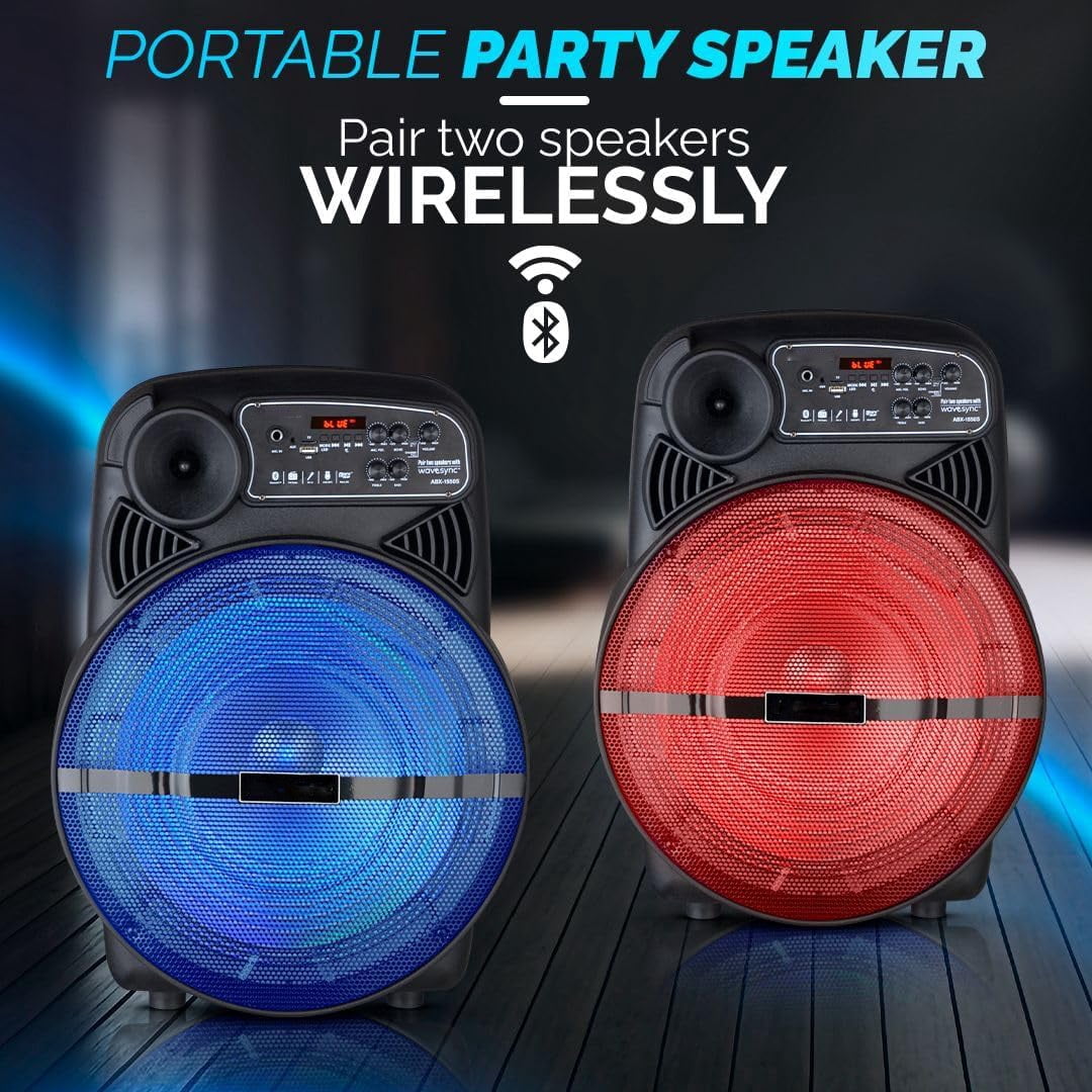 RIDWIND 15" Portable Party Bluetooth Speaker with LED Lights, Stand, Wireless Mic, and Rechargeable Battery – Ideal for Outdoor Events, Karaoke, and House Parties