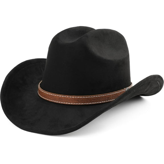 Western Cowboy Hat for Women Men Small Short Wide Brim Beach Cowgirls Cattleman Cowboys Hats-One SizeBlack