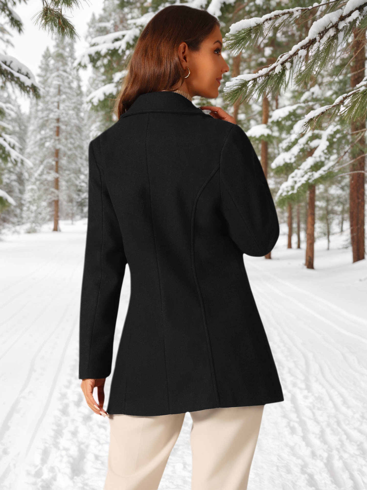 DARING DIVA Women's Double Breasted Long Sleeves Button Down Winter Peacoat M Black