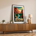 thumbnail image 2 of Zion National Park Poster: A Vintage Canyon Scene - Utah Illustration Travel Poster Vintage Poster Landscape Desert Nature Scenic Autumn Black Framed Wall Art Print 5 x 7 inches, 2 of 8