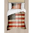 thumbnail image 3 of American Flag Queen Size Duvet Cover Set, Usa Flag over Vertical Striped Wooden Board Citizen Solidarity Kitsch Artwork, Decorative 3 Piece Bedding Set with 2 Pillow Shams, Blue Red, by Ambesonne, 3 of 3