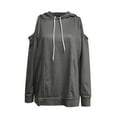 thumbnail image 4 of Wiyuqeen Womens Cold Shoulder Hoodies Basic Solid Drawstring Hooded Sweatshirts Elegant Long Sleeve Pullover Tops Baggy Autumn Outfits, 4 of 5