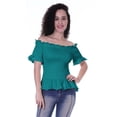 thumbnail image 2 of Moomaya Womens Off Shoulder Smocked Top Solid Short Sleeve Casual Summer Tops, 2 of 6