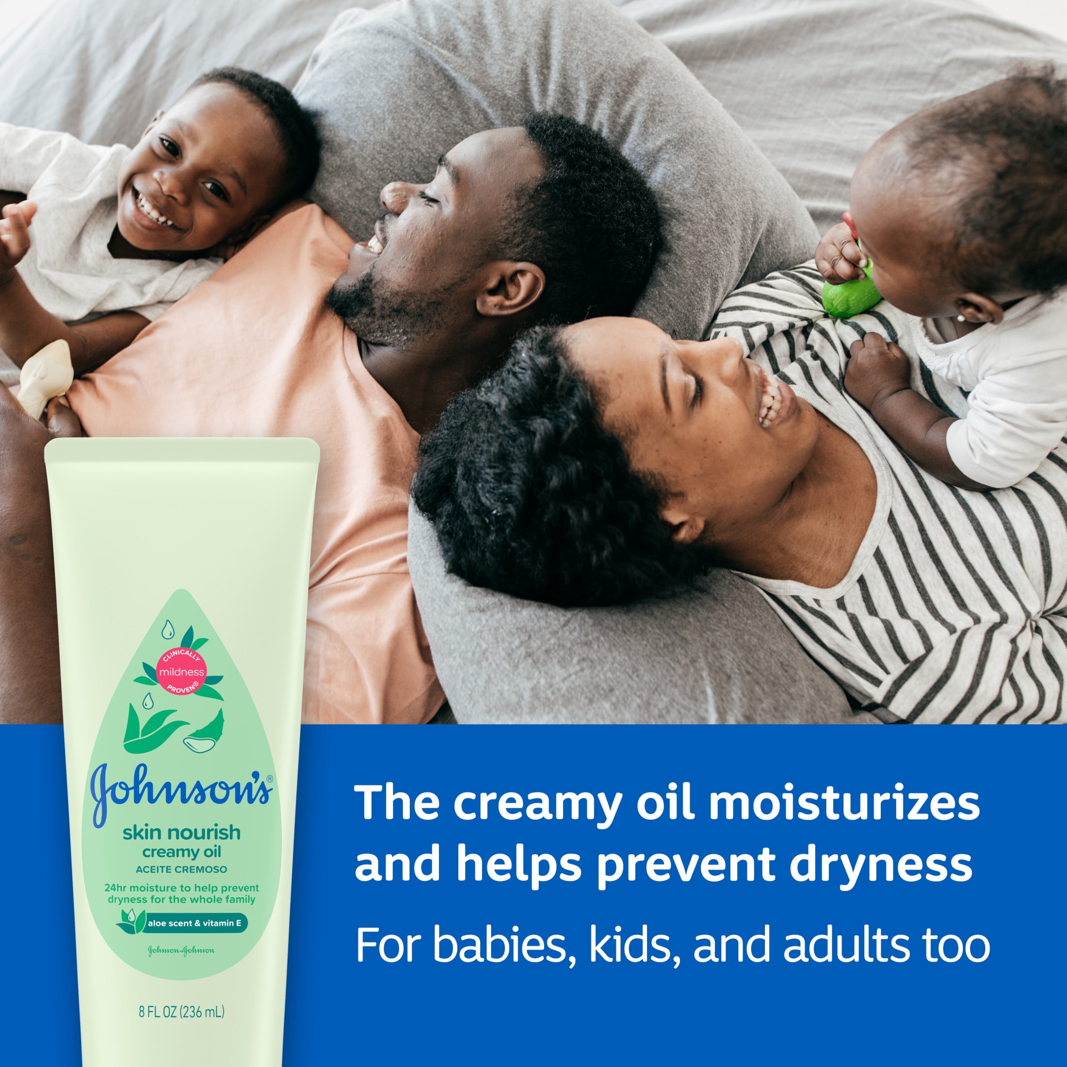 Johnson's Skin Nourish Creamy Oil + Aloe Scent & Vitamin E, 8 fl. oz