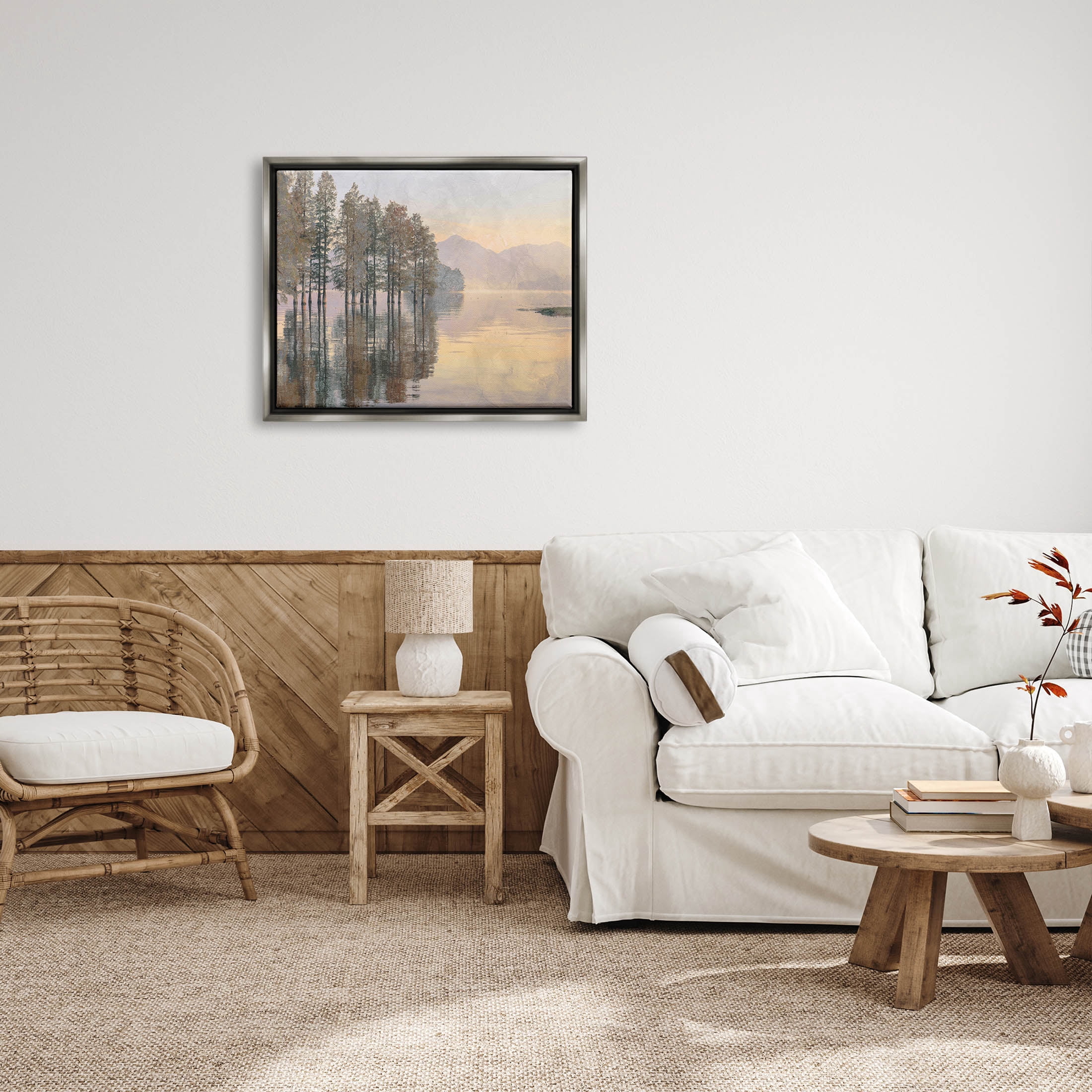 Woodland Lake Reflection Landscape Landscape Graphic Art Luster Gray Framed Art Print Wall Art