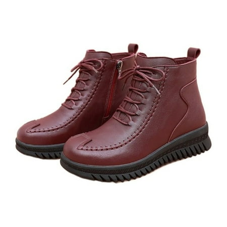 

Short Fashion Ankle Bootie Waterproof Soft Round Toe Shoes for Jeans Trench Coat Calf Pants 39 Wine Red