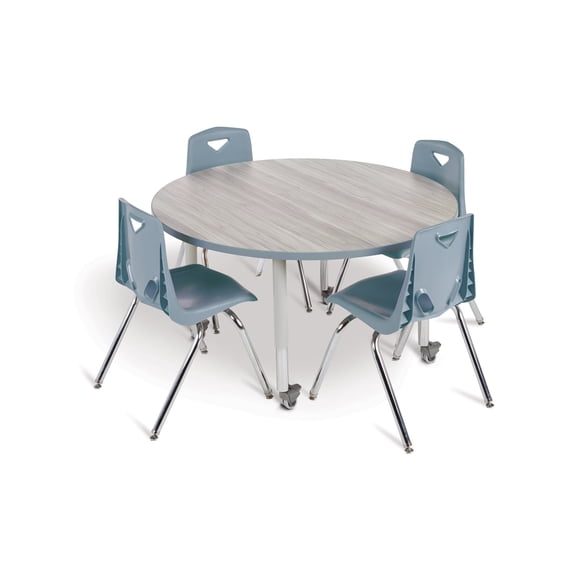 Round Activity Table - 48" Diameter, Mobile - Driftwood Gray/Coastal Blue/Gray