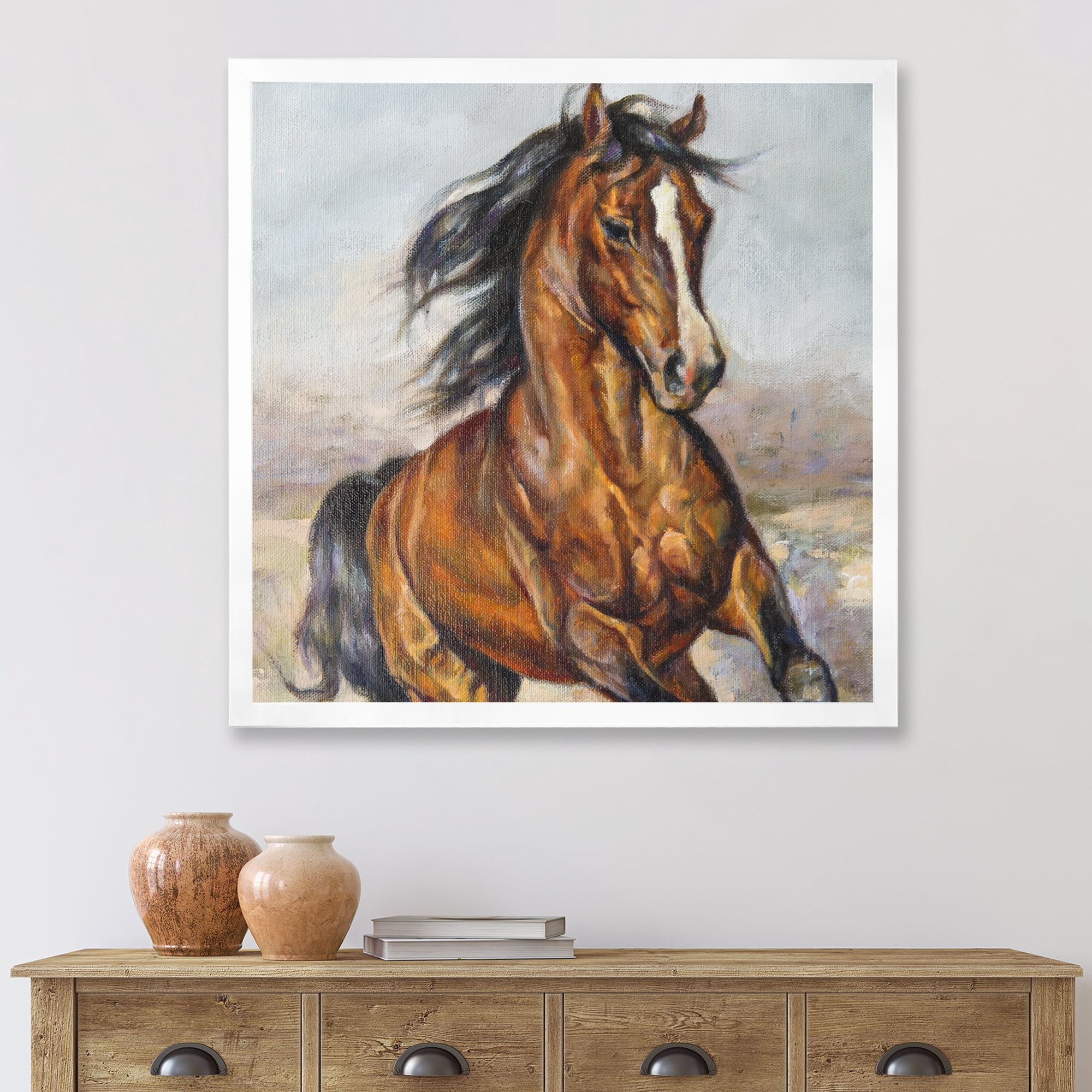 Designart 'Close Up Portrait Of A Horse In The Race' Farmhouse Framed Art Print