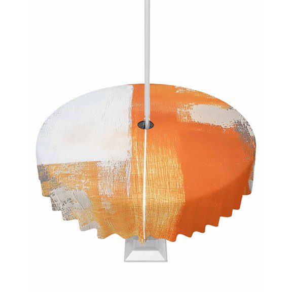 Fsddascl Burnt Orange Grey Outdoor Tablecloth - 54 Inch Round Dining Table Cover, Modern Geometric Oil Painting Abstract Waterproof Outdoor Table Cloth with Umbrella Hole & Zipper for Picnic/Patio