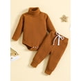 thumbnail image 2 of Bagilaanoe 2pcs Newborn Baby Girl Boy Fall Clothes Long Sleeve Turtleneck Romper Tops + Trousers 3M 6M 12M 18M 24M Infant Ribbed Long Pants, 2 of 9