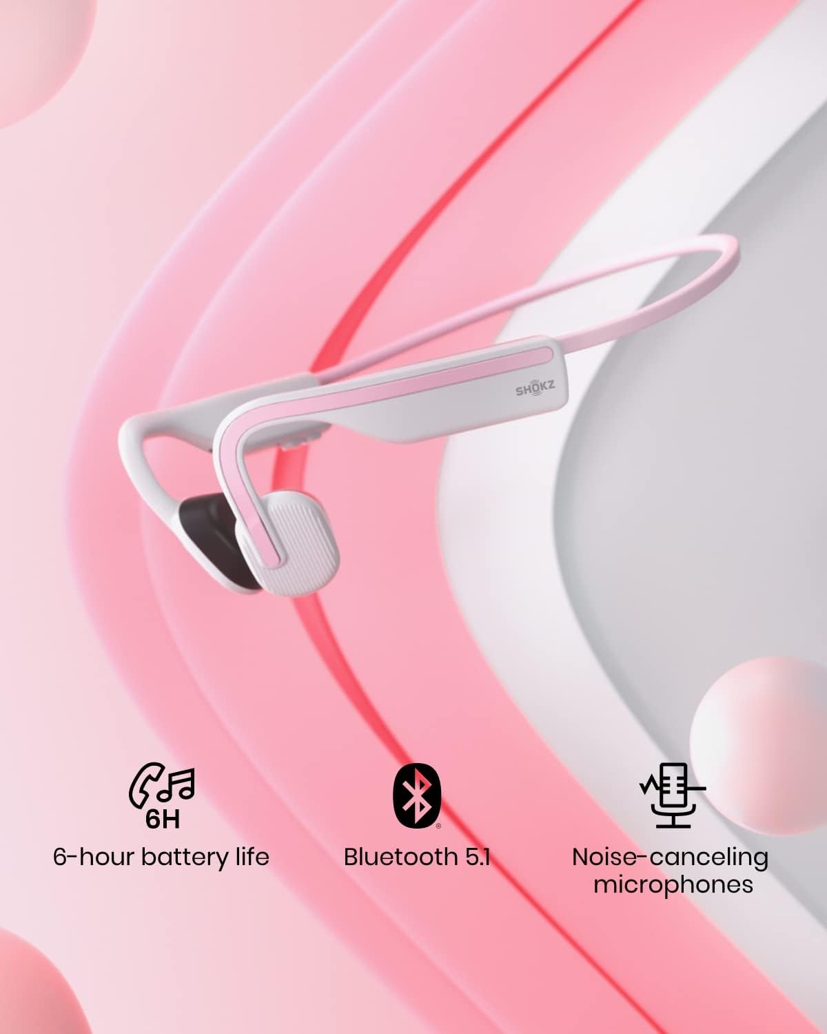 Shokz OpenMove Bone Conduction Waterproof Bluetooth Headphones for Sports, Pink
