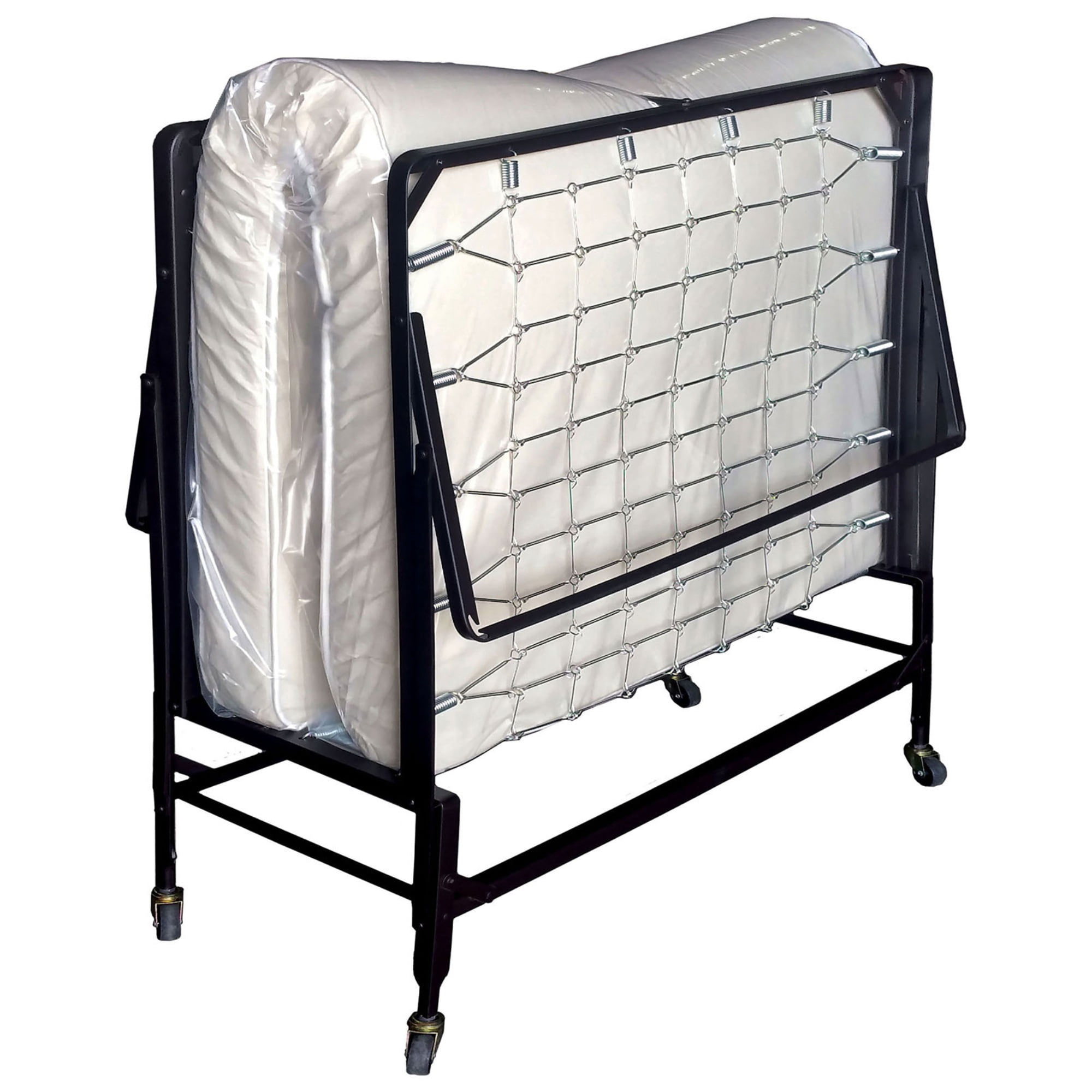 Metal Rollaway Folding Bed with 39 Inch Mattress and Casters, Black