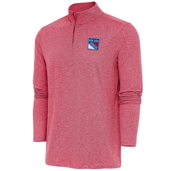 Men's Antigua Heather Red New York Rangers Hunk Quarter-Zip Pullover Top