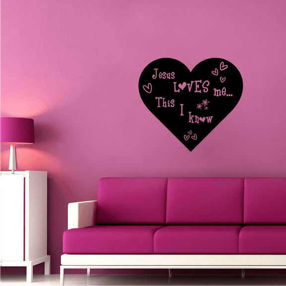 Heart Design Jesus Loves Me This I Know Song Lyrics Religious Religion Christ Saying Quote Wall Decal Wall Art Designs Stickers for Home Room House Decor Vinyl Wall Sticker Decoration (10x10 inch)