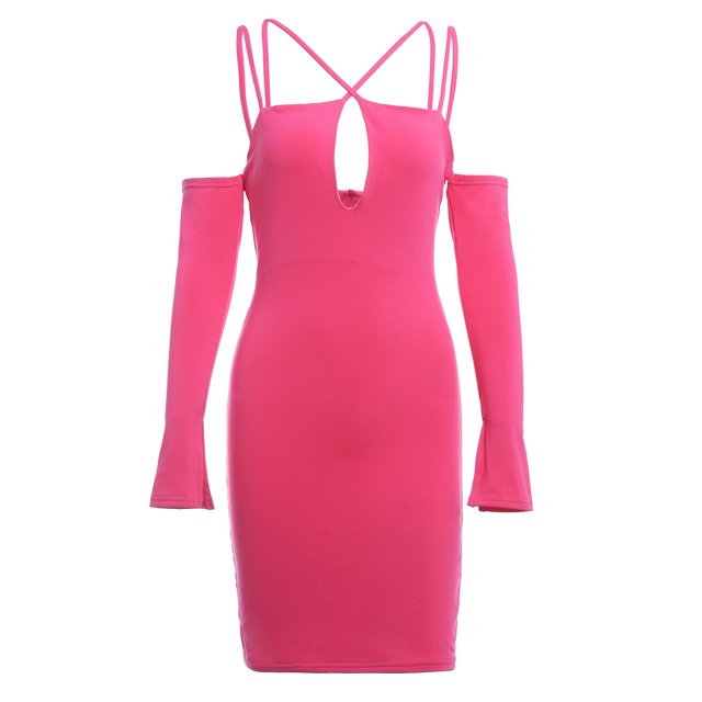 SAYOO Vestido ajustado de manga larga para mujer, correa de espagueti ahuecada Color sólido Cremallera trasera Fiesta de noche Club Boda de una sola pieza SAYOO S M L