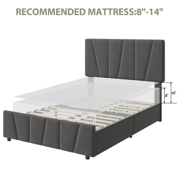 ChaoLink Twin Size Bed Frame with Adjustable Headboard and 2 Storage Drawers, Soft Upholstered Platform Bed FramesDark gray (YS188-5)