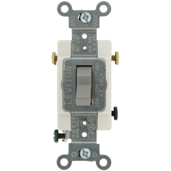Leviton CS320-2GY 20-Amp, 120/277-Volt, Toggle 3-Way AC Quiet Switch, Commercial Grade, Grounding, Gray