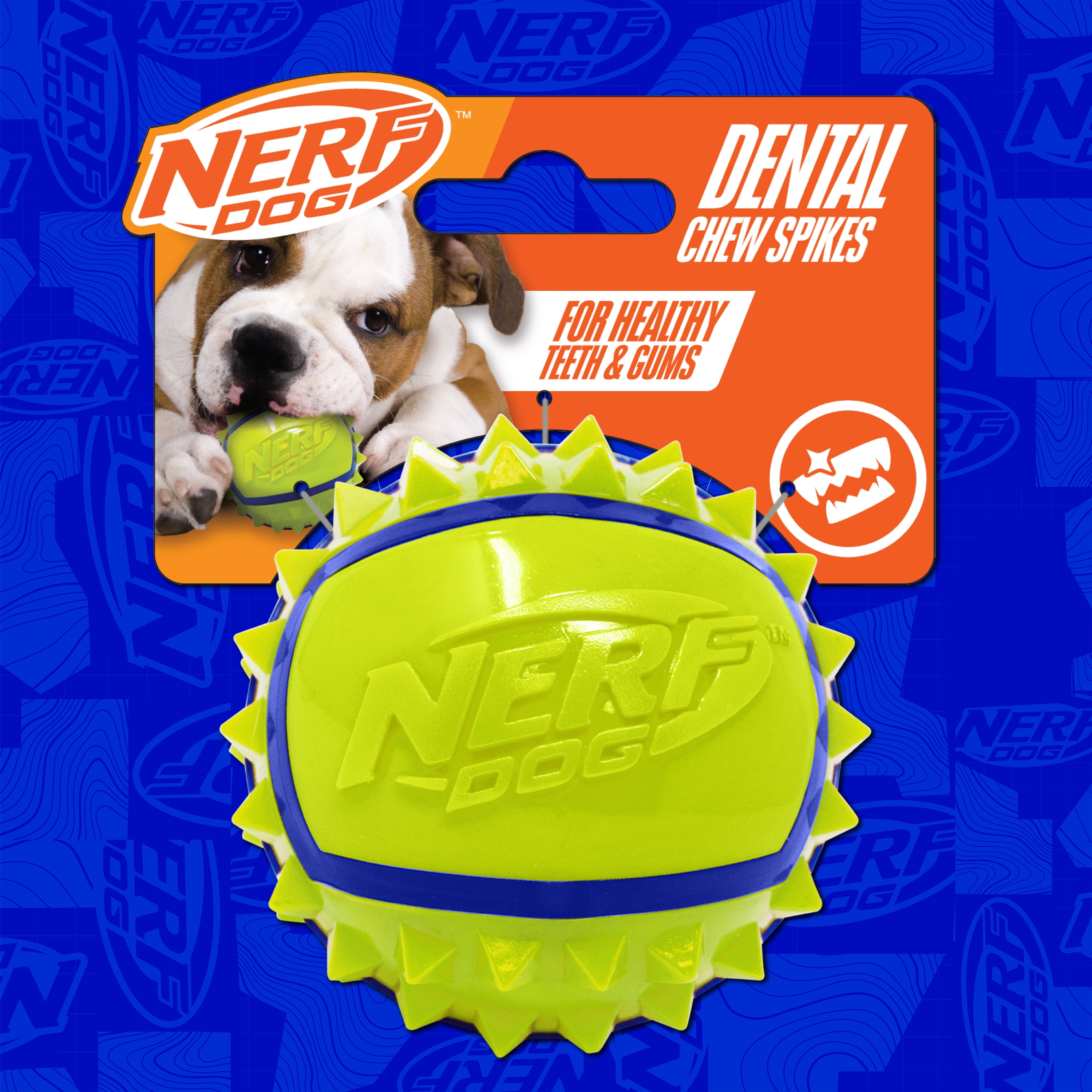 Nerf Dog TPR Dental Spike Ball, Blue/Green, 3 inch
