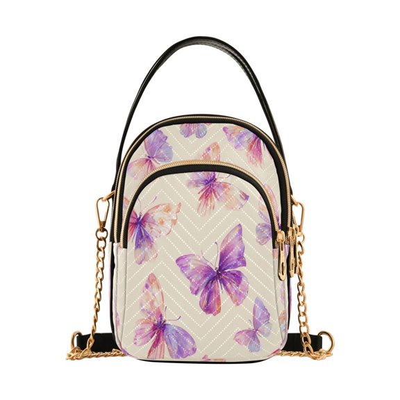 Shoulder Handbag Women's Crossbody Handbags 5.91x3.15x8.27 Inch Bank Card Bag Cash Bag Key Bag Purple Butterfly