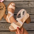 thumbnail image 2 of Viluyesy Womens Heeled Sandals, Block Heels Elastic Strappy Open Toe Summer Fashion Dressy Pumps Khaki US9, 2 of 9