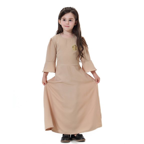 Vividxx Girls Floral Embroidered Long Dress Ethnic Bohemian Summer Casual For Kids Toddler Southeast Asian Style Outfits Sets O-Neck Breathable Dailywear