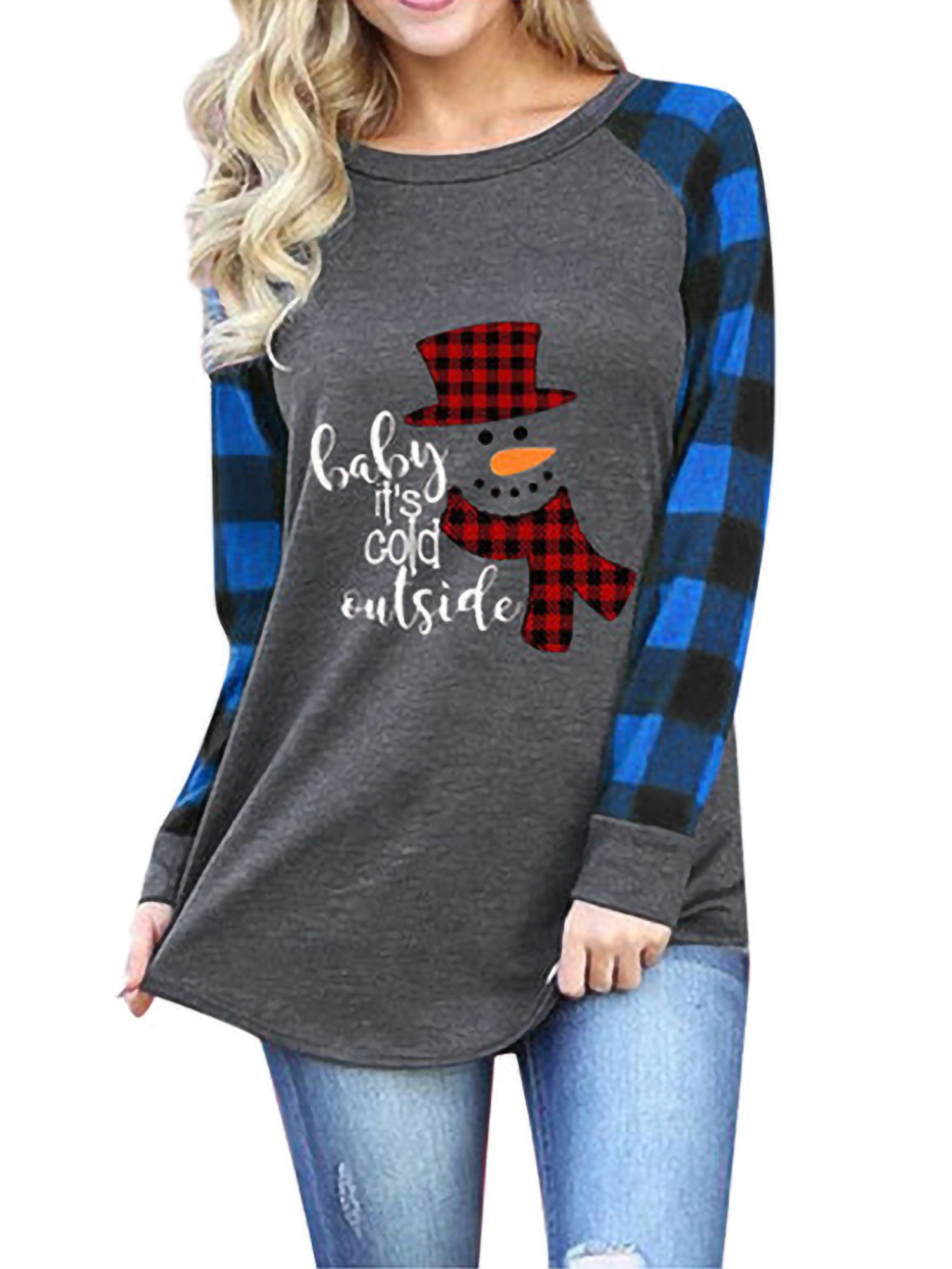 Tunic Tops for Leggings for Women Long Sleeve Merry Christmas Plaid Printed Tops Blouses Pullovers with Pockets