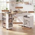 thumbnail image 4 of Advwin Rolling Sewing Craft Table with Storage, Pull-Out Cabinet & Large Drawer, Sewing Desk with Locking Wheels for Home Studio, White+Wood, 4 of 13