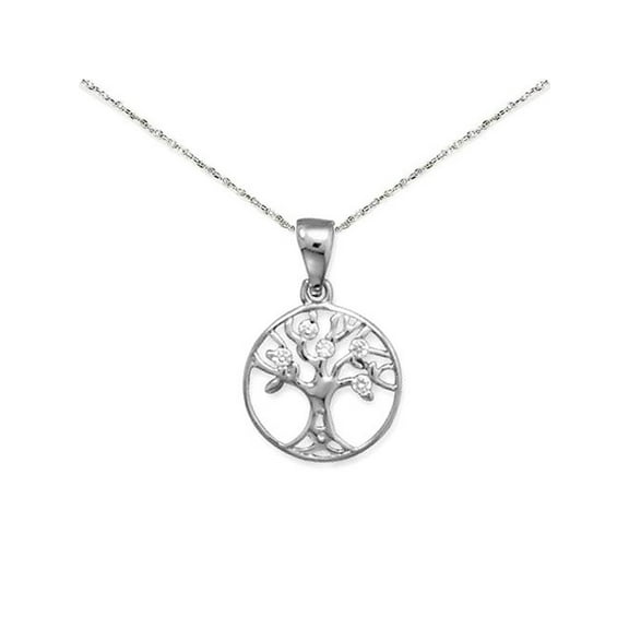 Family Tree of Life Pendant with Cubic Zirconia, 18-inch