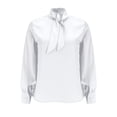 thumbnail image 4 of Women's Elegant Satin Blouse, Fall Long Sleeve Tie Neck Shirt with Two Back Buttons, Formal Office Work Top and Special Occasion Blouse for Women White S, 4 of 5