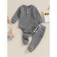 thumbnail image 3 of Musuos Infant Baby Boy Waffle Jumpsuit Outfits 3 6 9 12M Solid Color Long Sleeve Romper with Elastic Waist Pants, 3 of 10