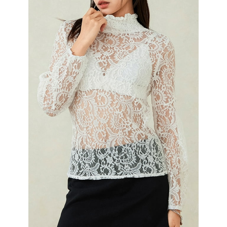 トップス DOT LACE SEE-THROUGH TOP (HIGH NECK) Dot lace see-through top (high neck) black